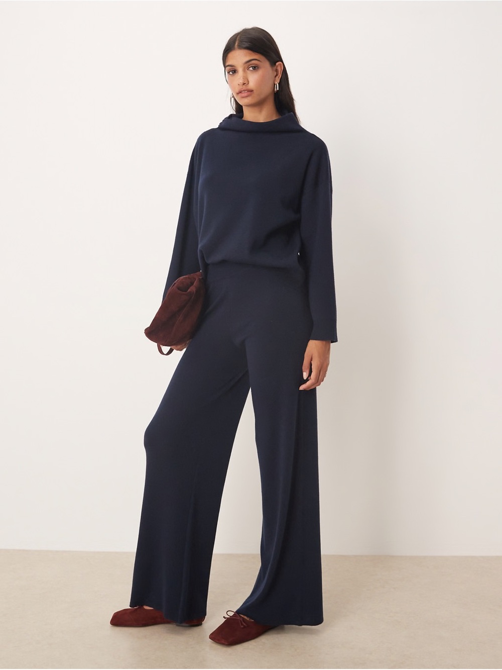 Mango knit soft touch wide leg pants, navy, size Small
